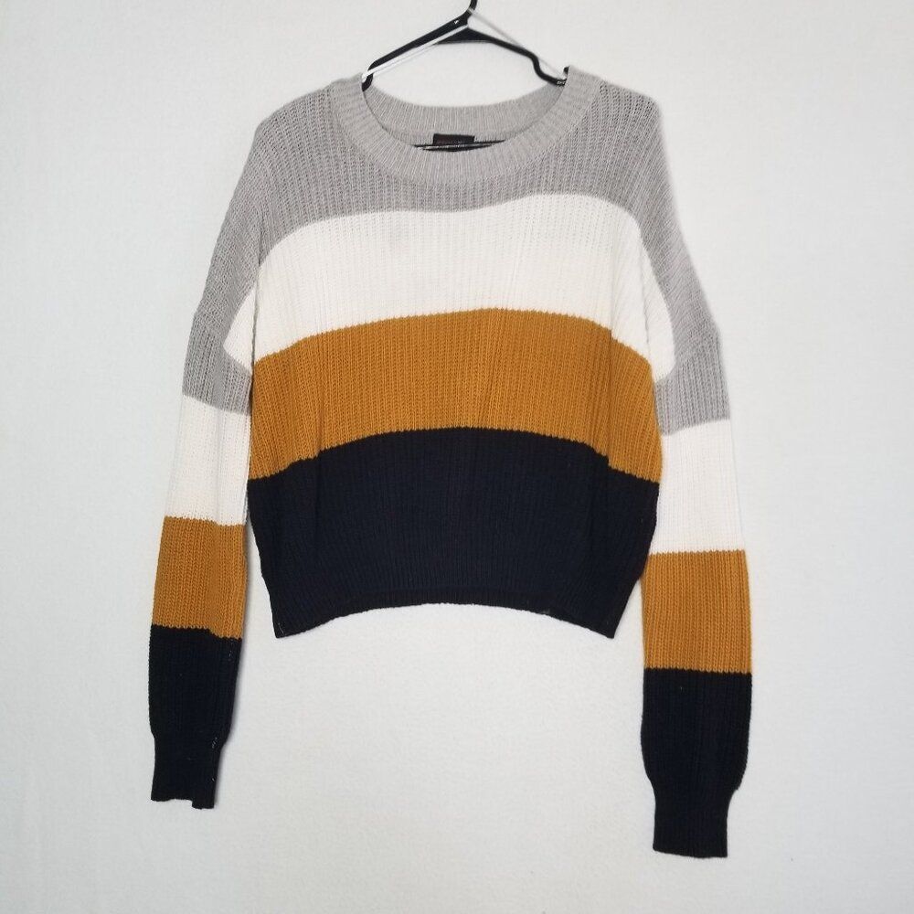 Ambiance Apparel Women's Sweater Large  Slouch Black Rust White Color Block